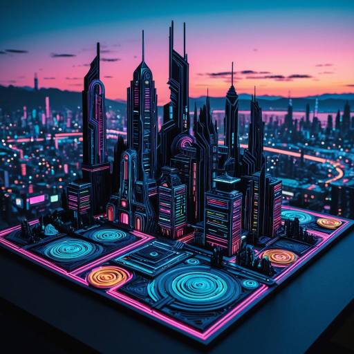 Neon Cyberpunk Cityscape Paper Quilling