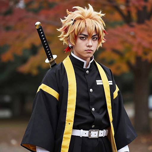 Zenitsu Cosplay Autumn Intense Sword Portrait