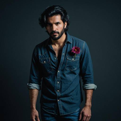 Rugged Male Cosplay with Flower Accessory