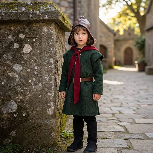 Curious Child in Medieval Village