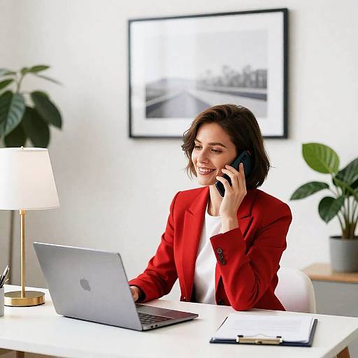 Cheerful Woman Working in Modern Office