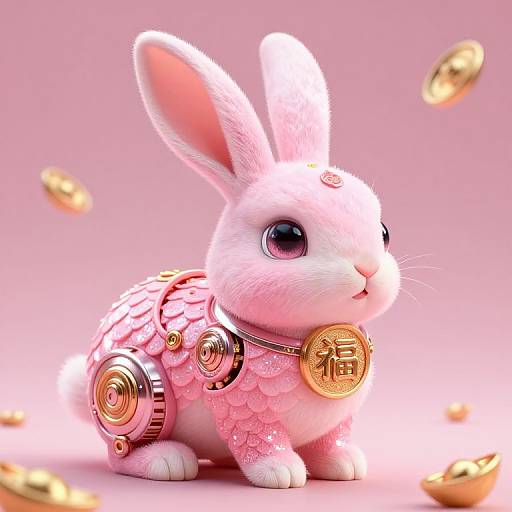 Cute Pink Mechanical Rabbit Design