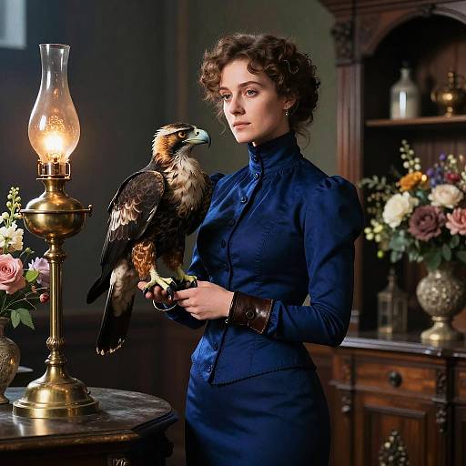 Victorian Scientist with Majestic Raptor