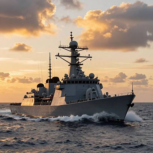 USN Naval Vessel at Dramatic Sunset