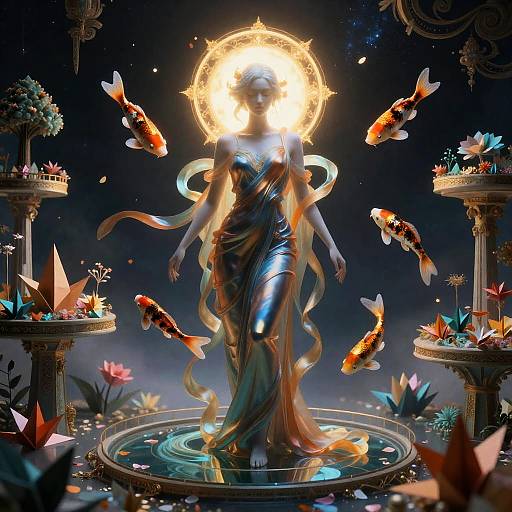 Koi-Haloed Silken Baroque Surreal Portrait