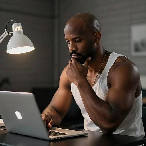 Focused Muscular Man at Industrial Desk