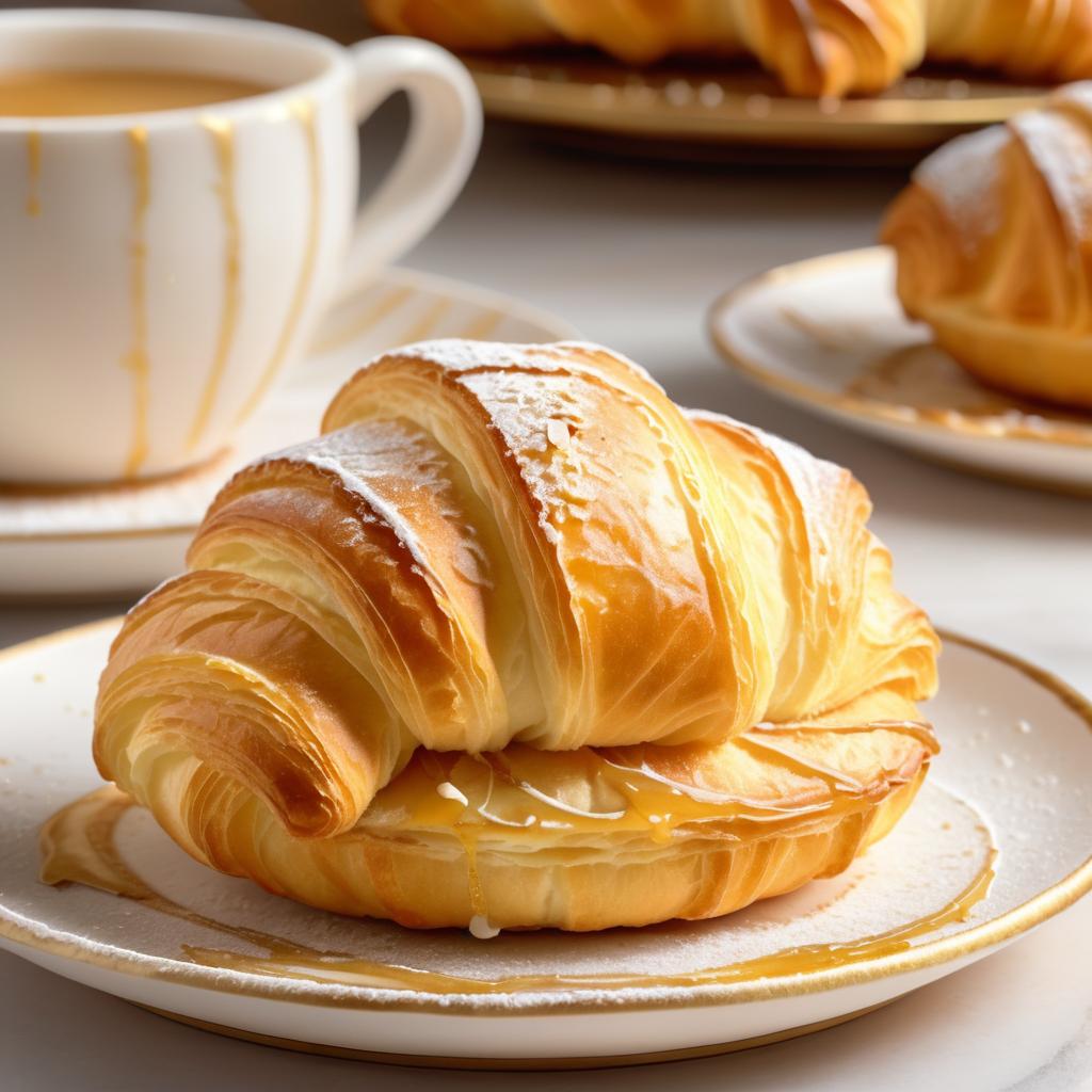 Freshly Baked Croissant in Ceramic Cup