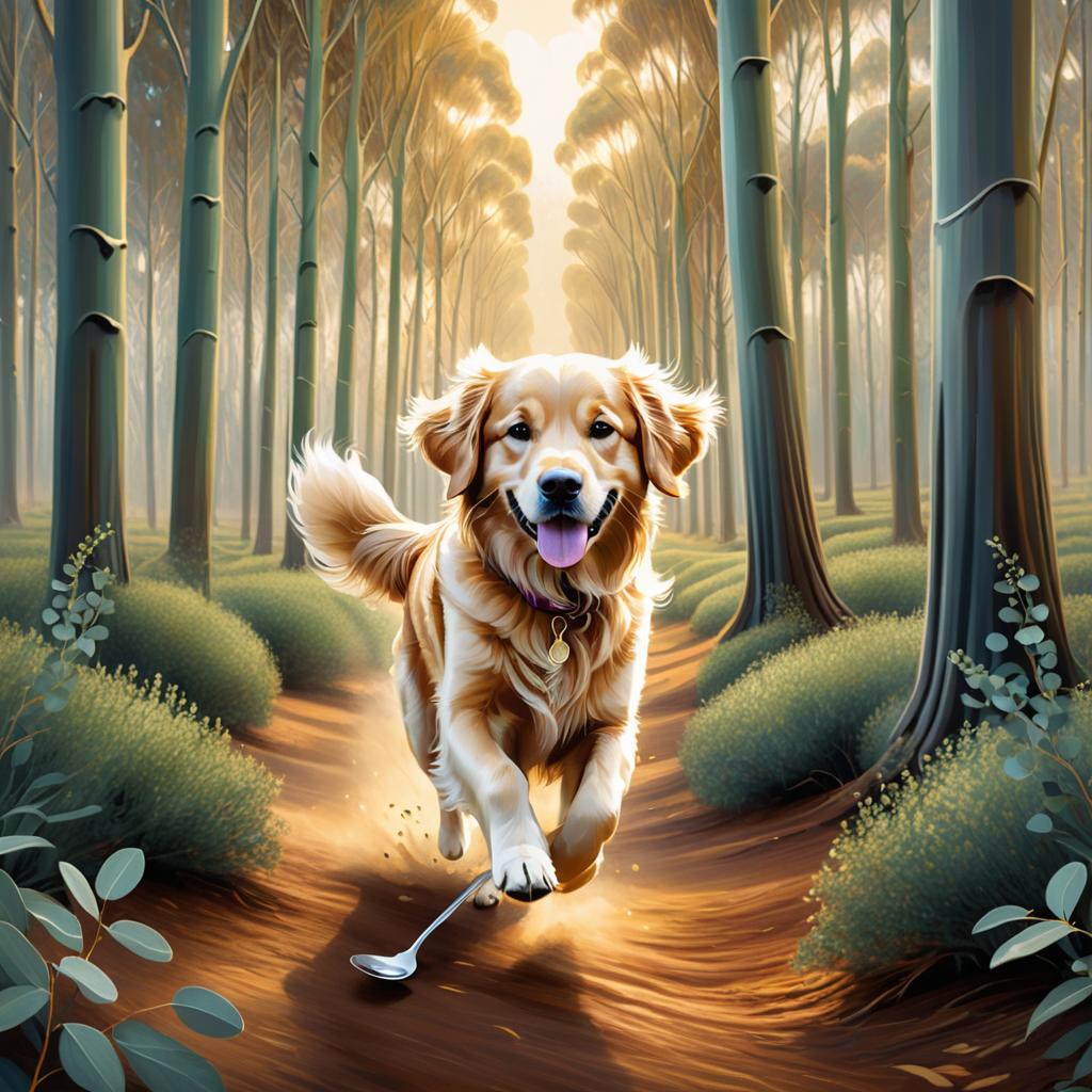 Golden Retriever Amid Eucalyptus Grove