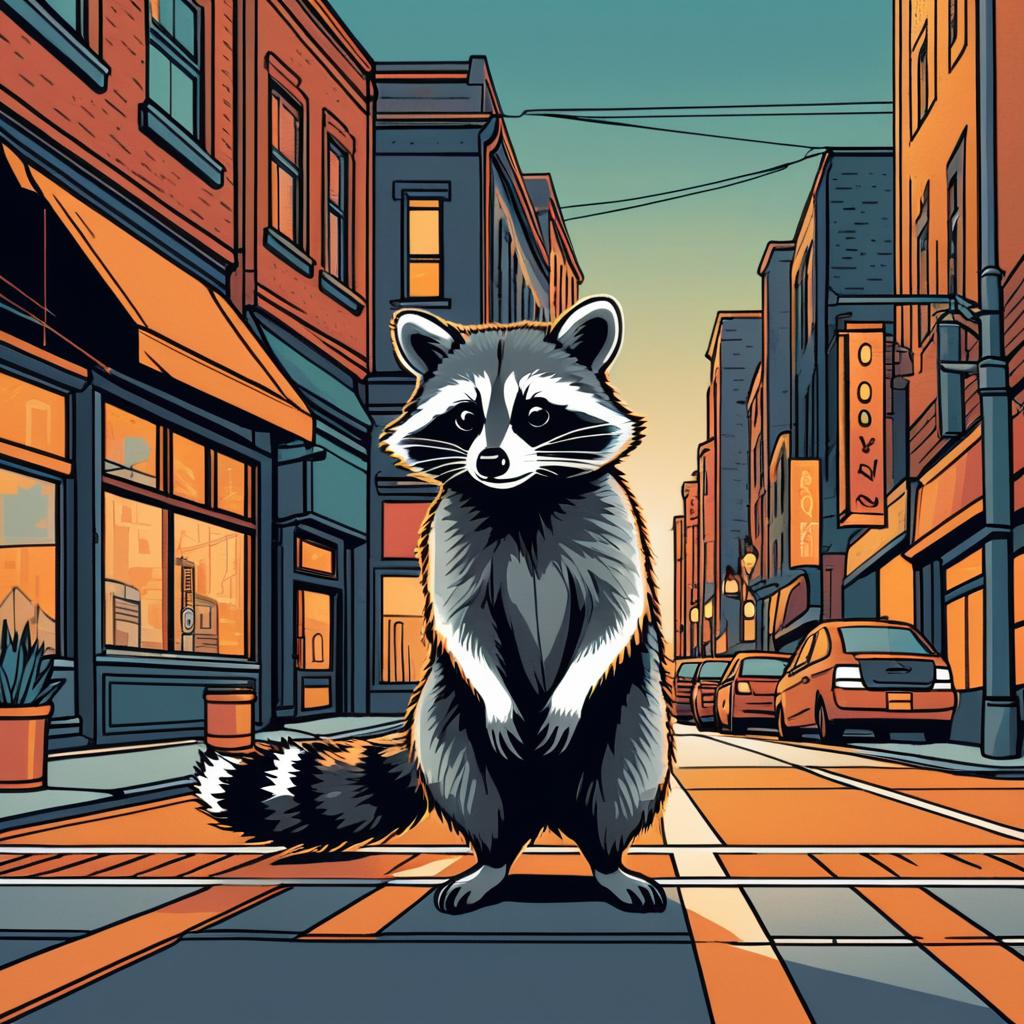 Curious Raccoon in Bustling Street Scene