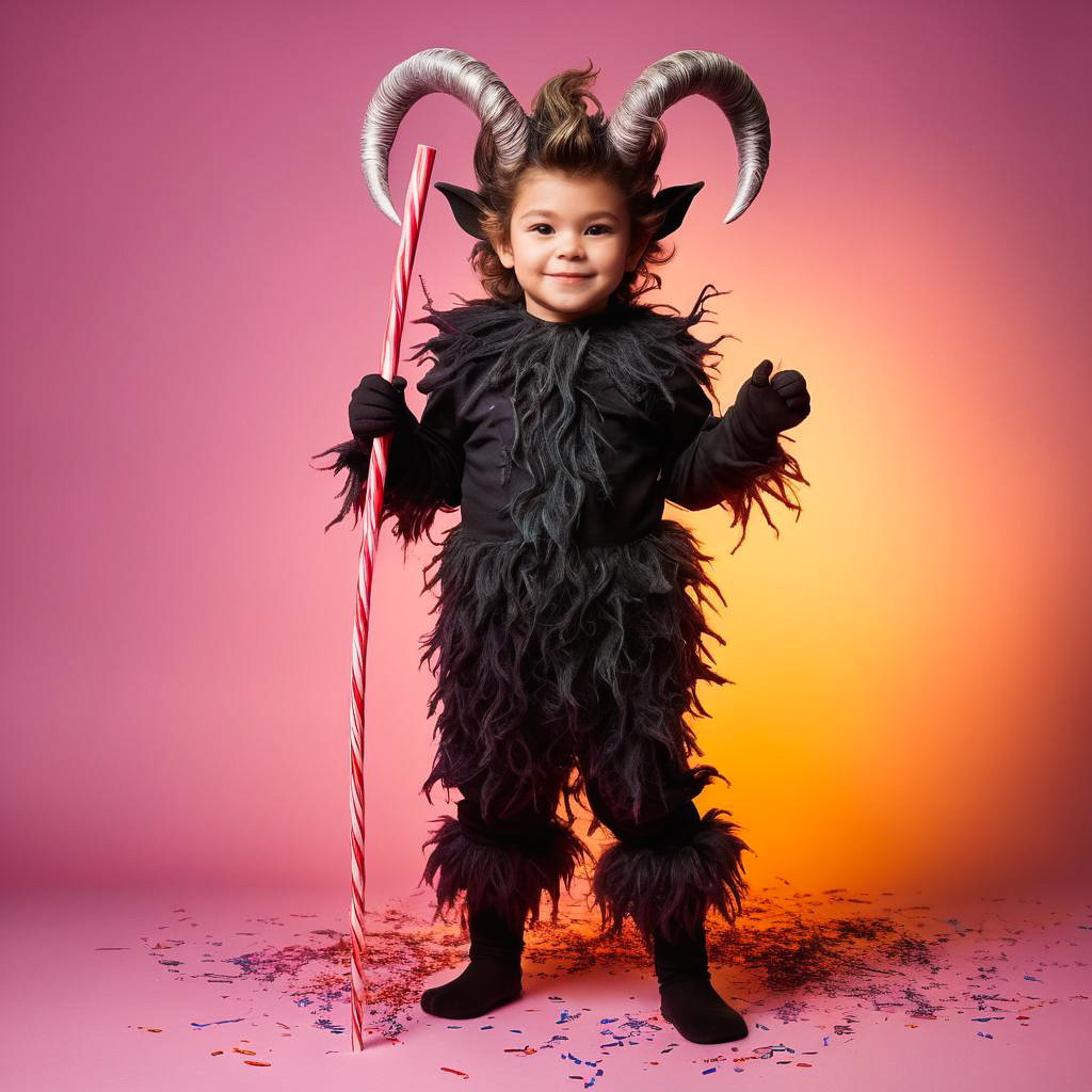 Playful Youngster in Krampus Costume