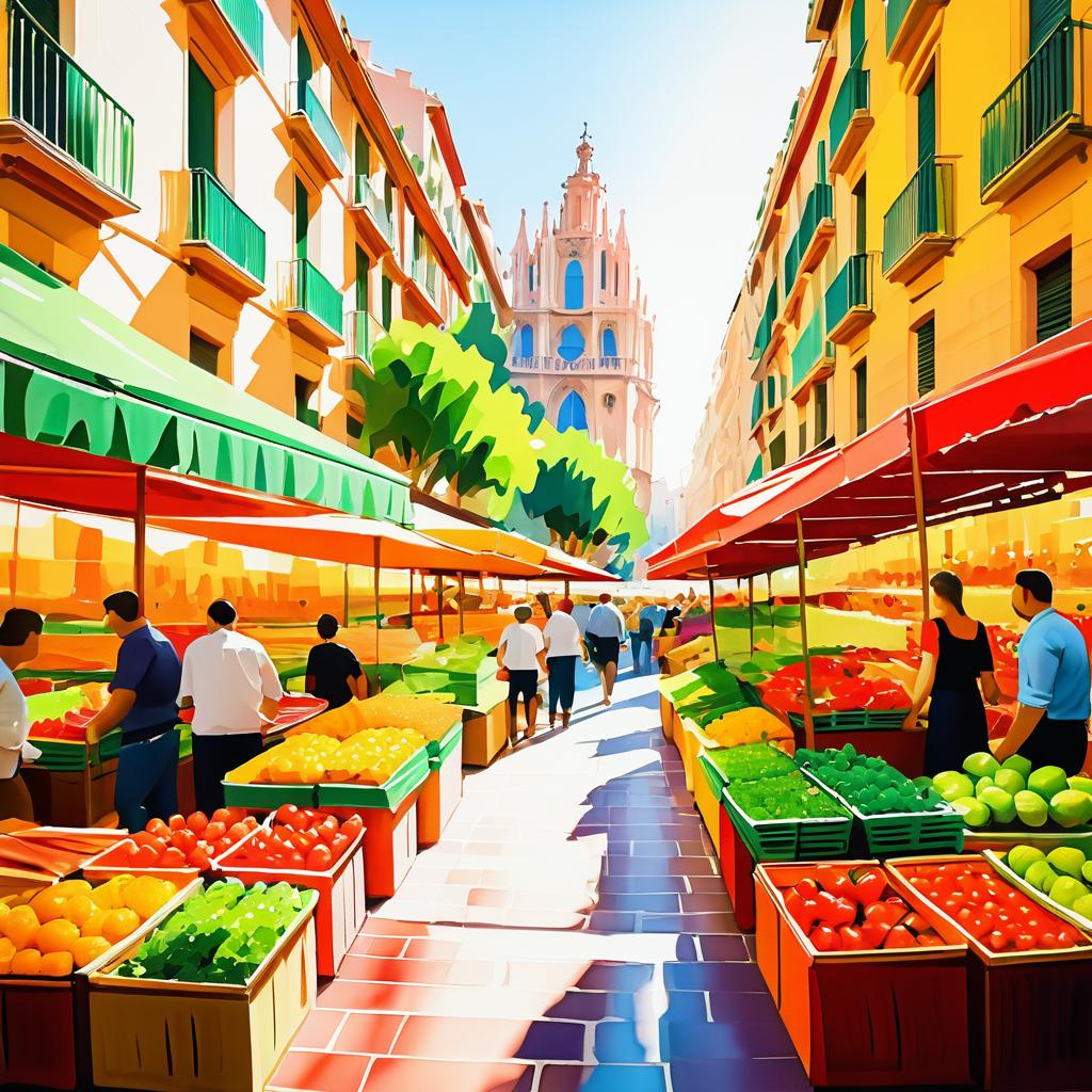 Vibrant Van Gogh Style Barcelona Market