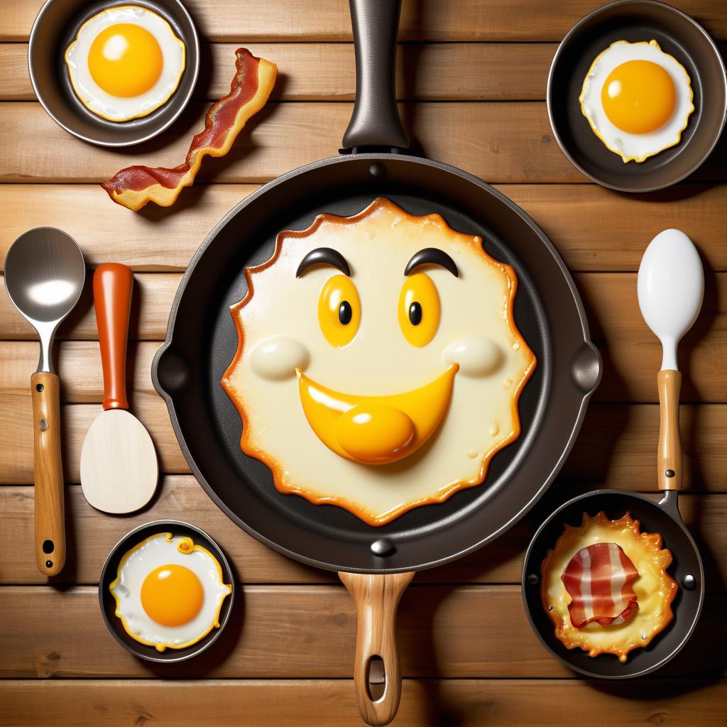 Cheerful Anthropomorphic Frying Pan Scene