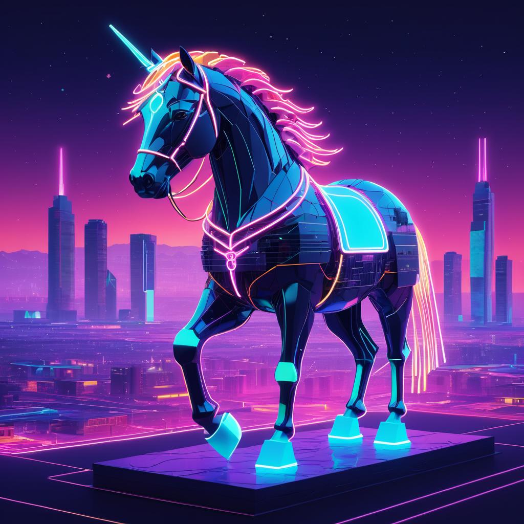 Celestial Neon Horse in Dystopian City