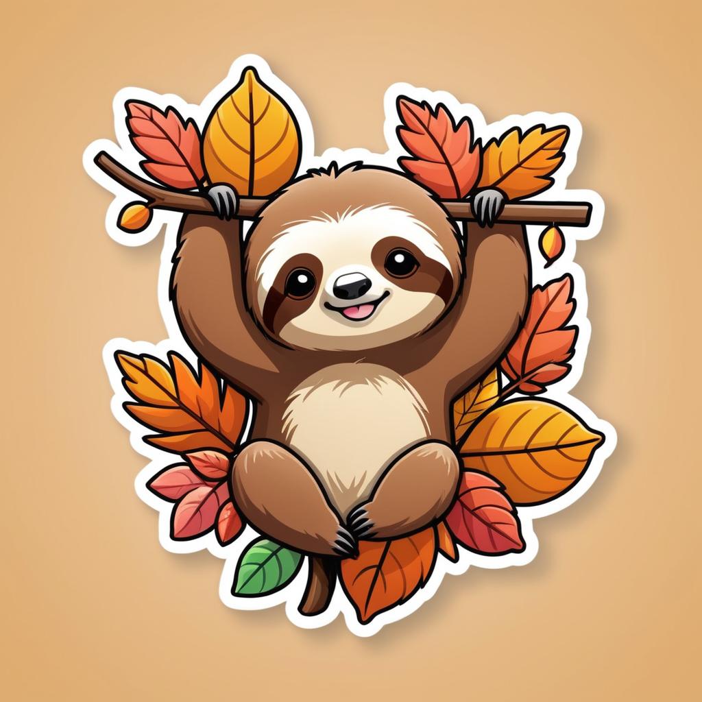 Playful Kawaii Sloth Autumn Sticker