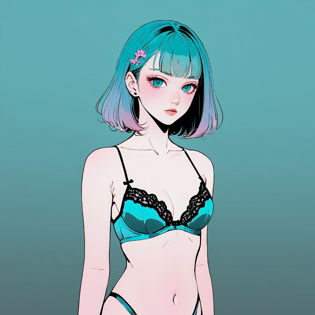 Avant-Garde Blushing Girl in Teal Hair