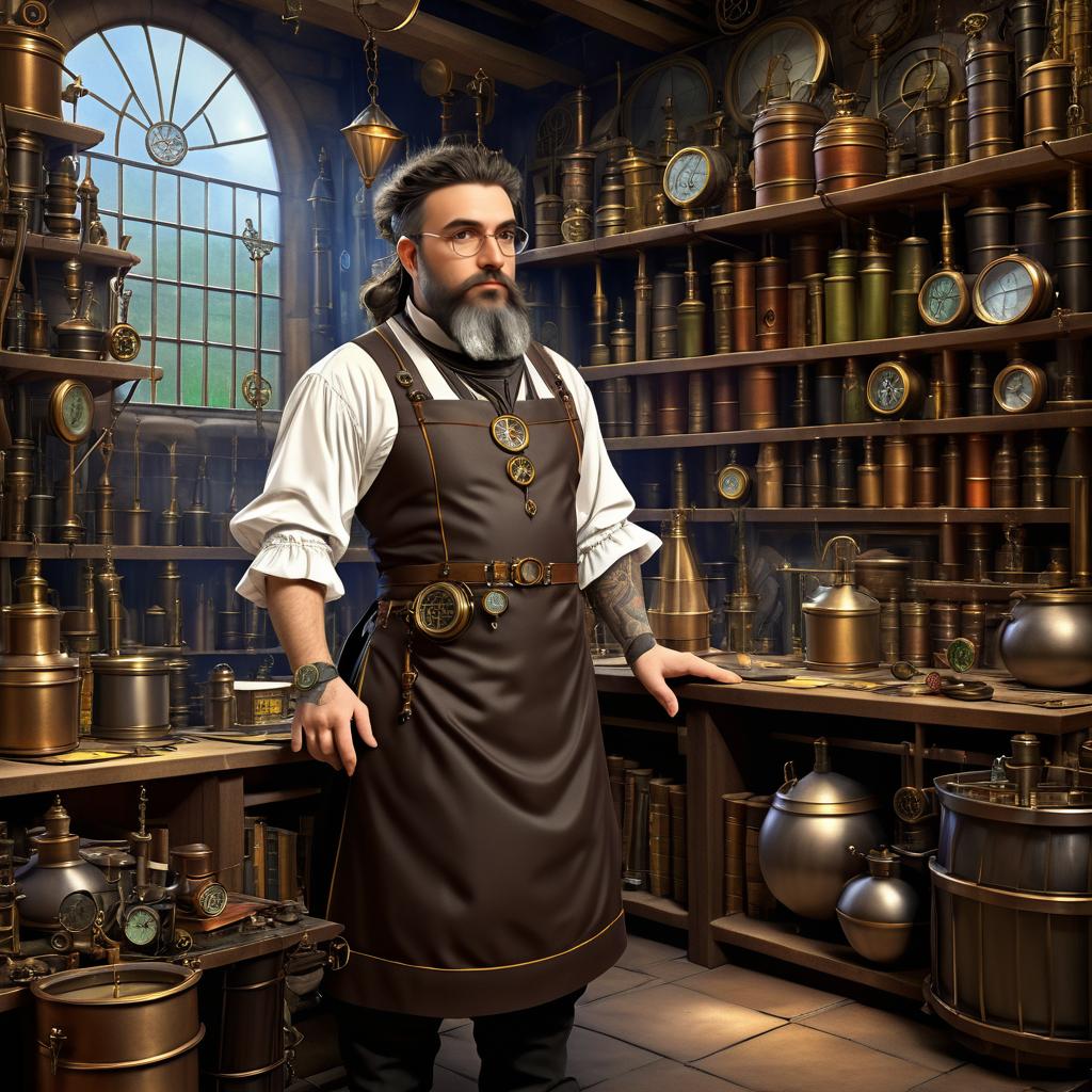 Scholarly Alchemist in Steampunk Workshop