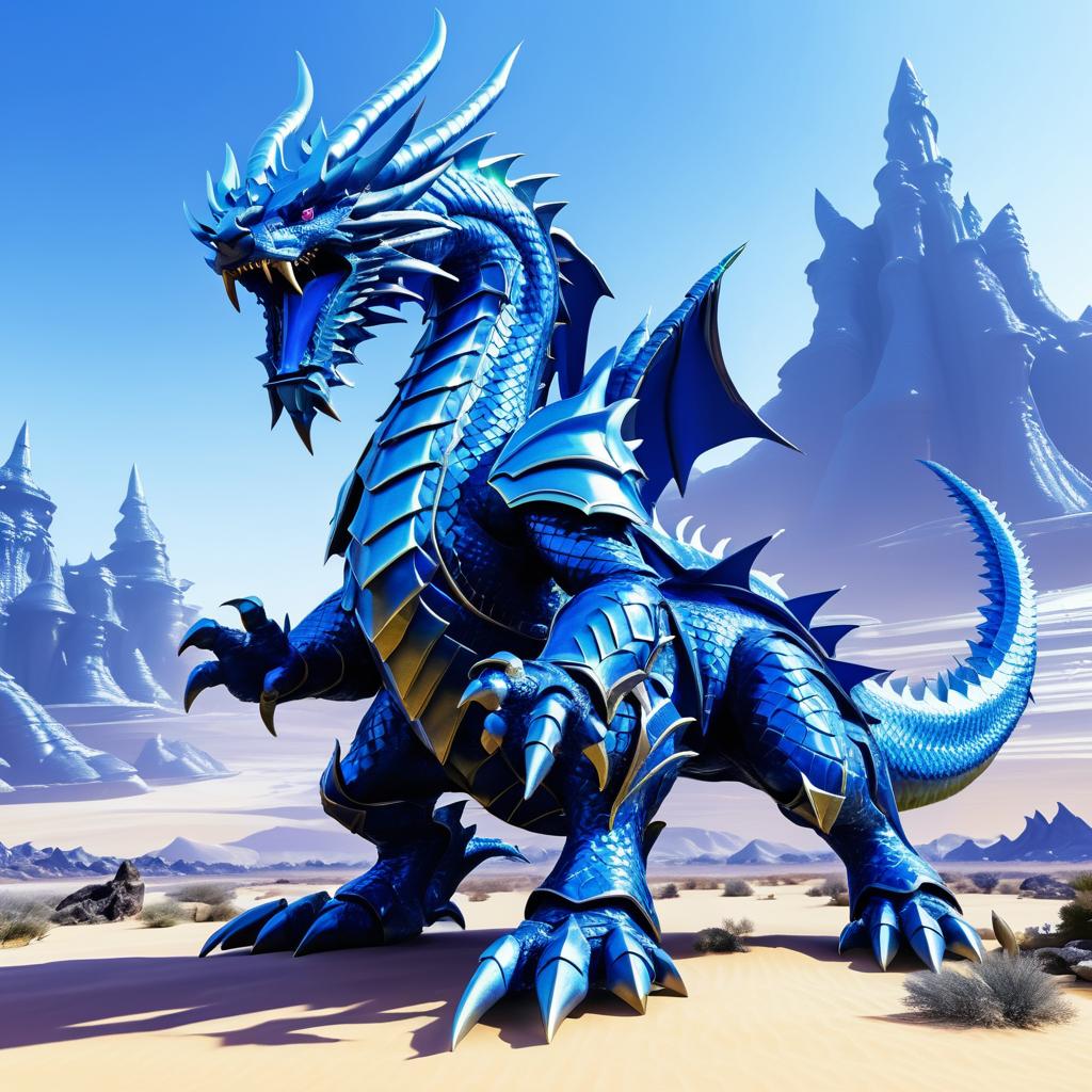 Giant Blue Armored Dragon in Alien World