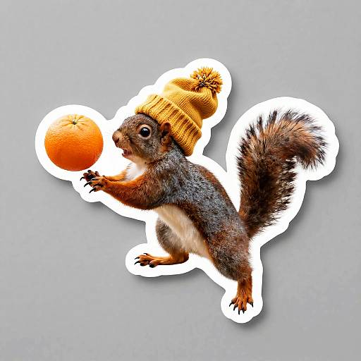 Squirrel Catching Orange Sticker