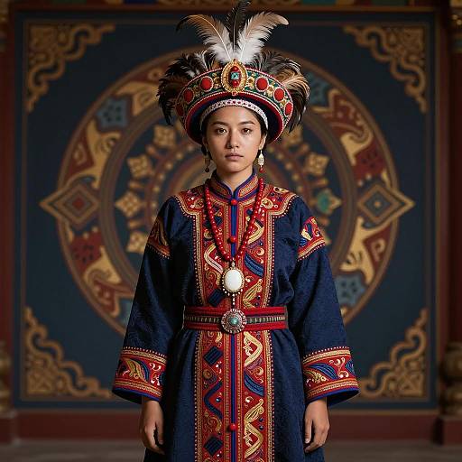 Woman in Traditional Kuzco Costume with Feathered Hat