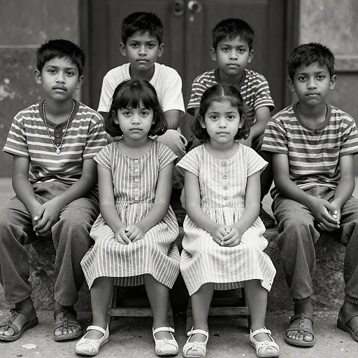 Monochrome Group Portrait of Children