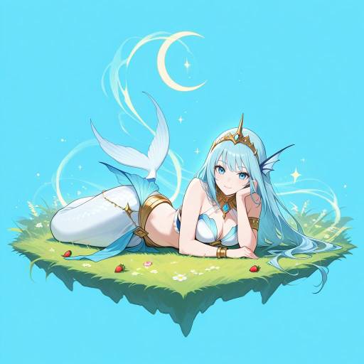Whimsical Sphinx Mermaid in Enchanted Grass Whimsical Sphinx Mermaid in Enchanted Grass