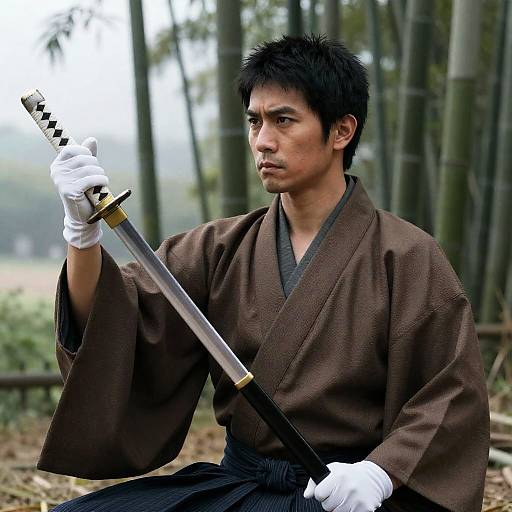 Serious Samurai Portrait in Bamboo Grove