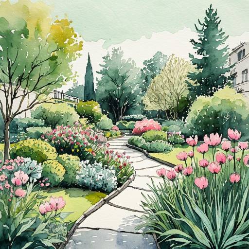Watercolor Garden Pathway