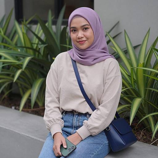 Confident Asian Woman in Purple Hijab