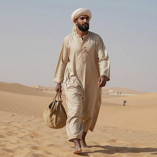Bearded Man Walking in Desert