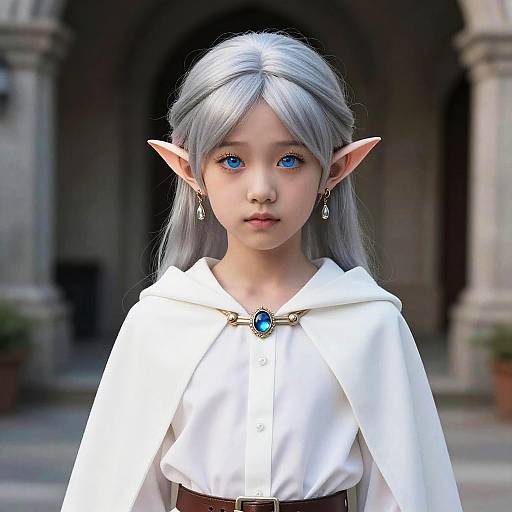 Elegant Petite Elf with Silver Twintails