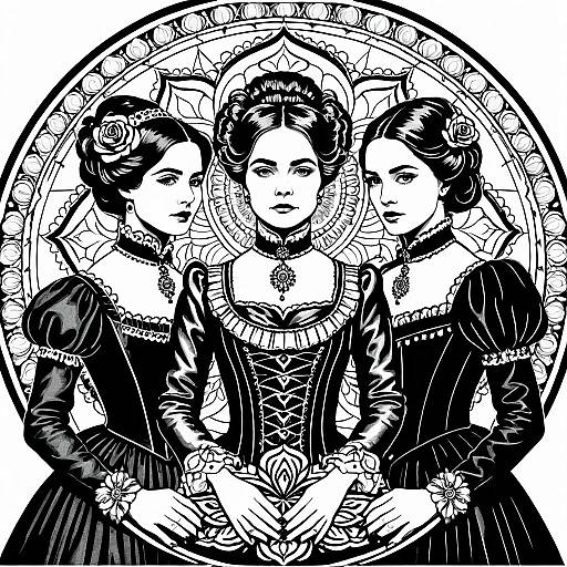 Victorian Elegant Ladies in Gothic Mandala