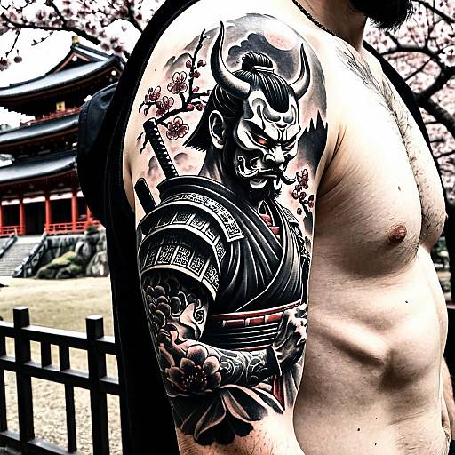 Japanese Samurai Oni Mask Tattoo Sleeve