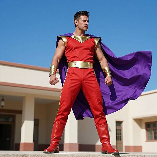 Bold Hero in Vibrant Red and Purple