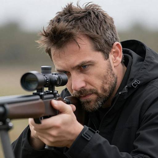 Intense Man Aiming Black Rifle