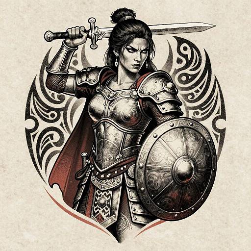 Female Warrior Tattoo Design