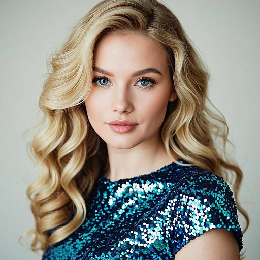 Young Woman in Blue Sequin Dress