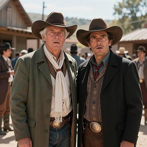 Surprised Cowboys in Sunny Western Scene