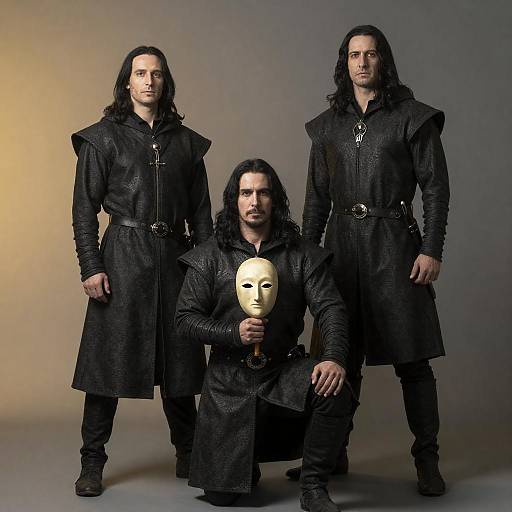 Kneeling Hooded Men with Masked Figure