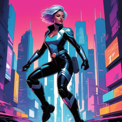 Futuristic Hero in Neon Cityscape Futuristic Hero in Neon Cityscape
