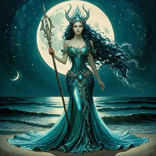 Ocean Goddess with Crescent Moon Staff