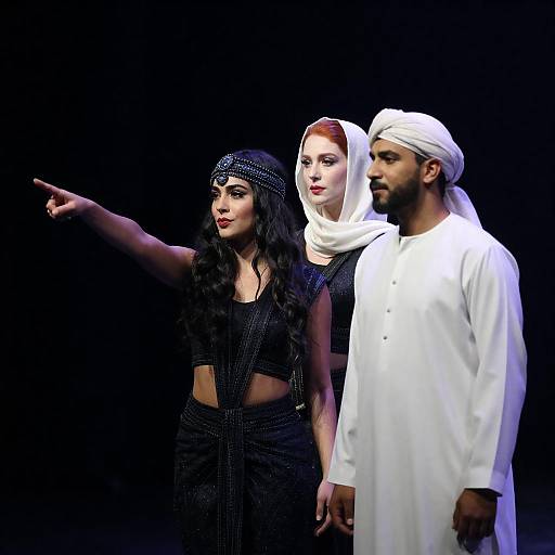 Three Performers on Dark Stage