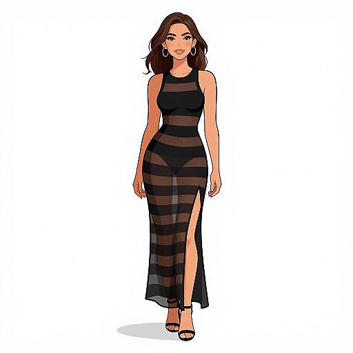 Elegant Smiling Woman in Sheer Dress