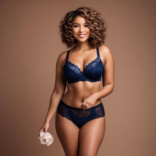 Smiling woman in pink lace lingerie