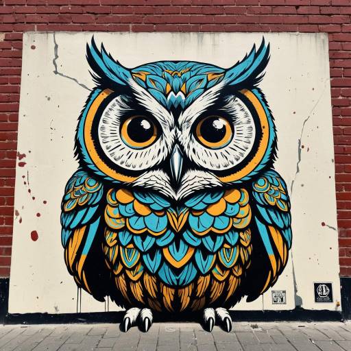 Colorful Baby Owl Street Art Mural
