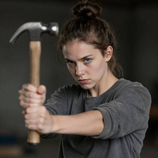 Intense Young Woman with Hammer