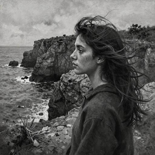 Charcoal Portrait of Windswept Woman