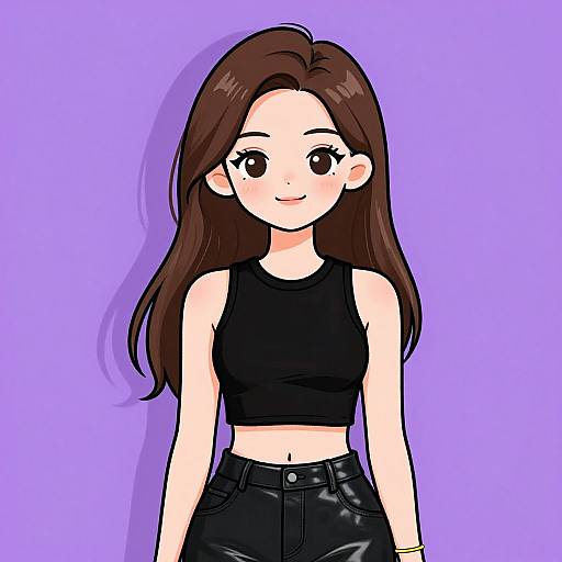 Anime Girl in Black Crop Top