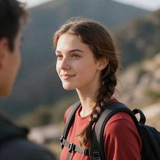 Sunlit Woman in Braid with Backpack
