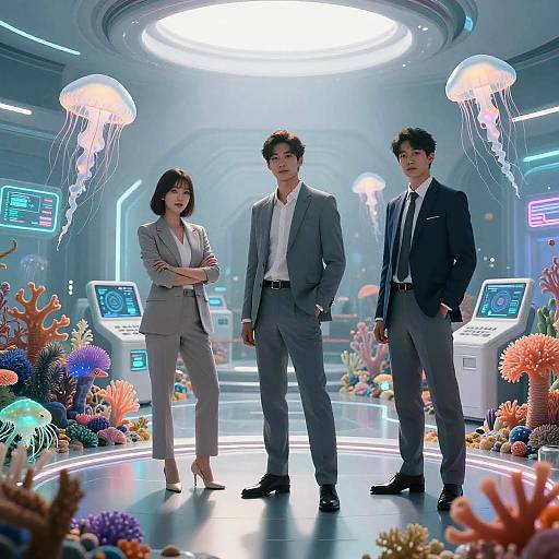 Bioluminescent Pastel Futurism: Deep-Sea Executive Portraits