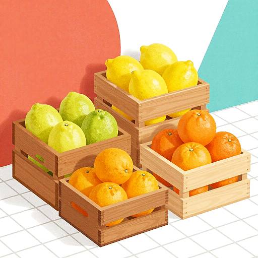 Vibrant Citrus Crates on Grid Floor